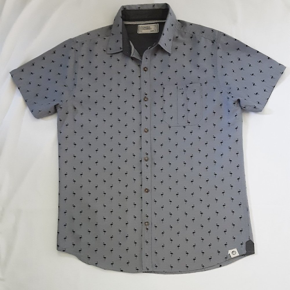 Free Planet Gray Flamingo Shirt...Size Large...Very Good Condition